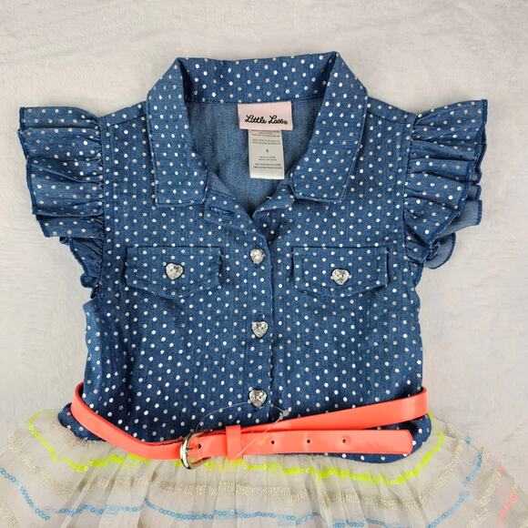 Girls Size 6 Party Dress Little Lass Polka Dot Top Striped Tulle BELT FLAW - NEW - Picture 4 of 11